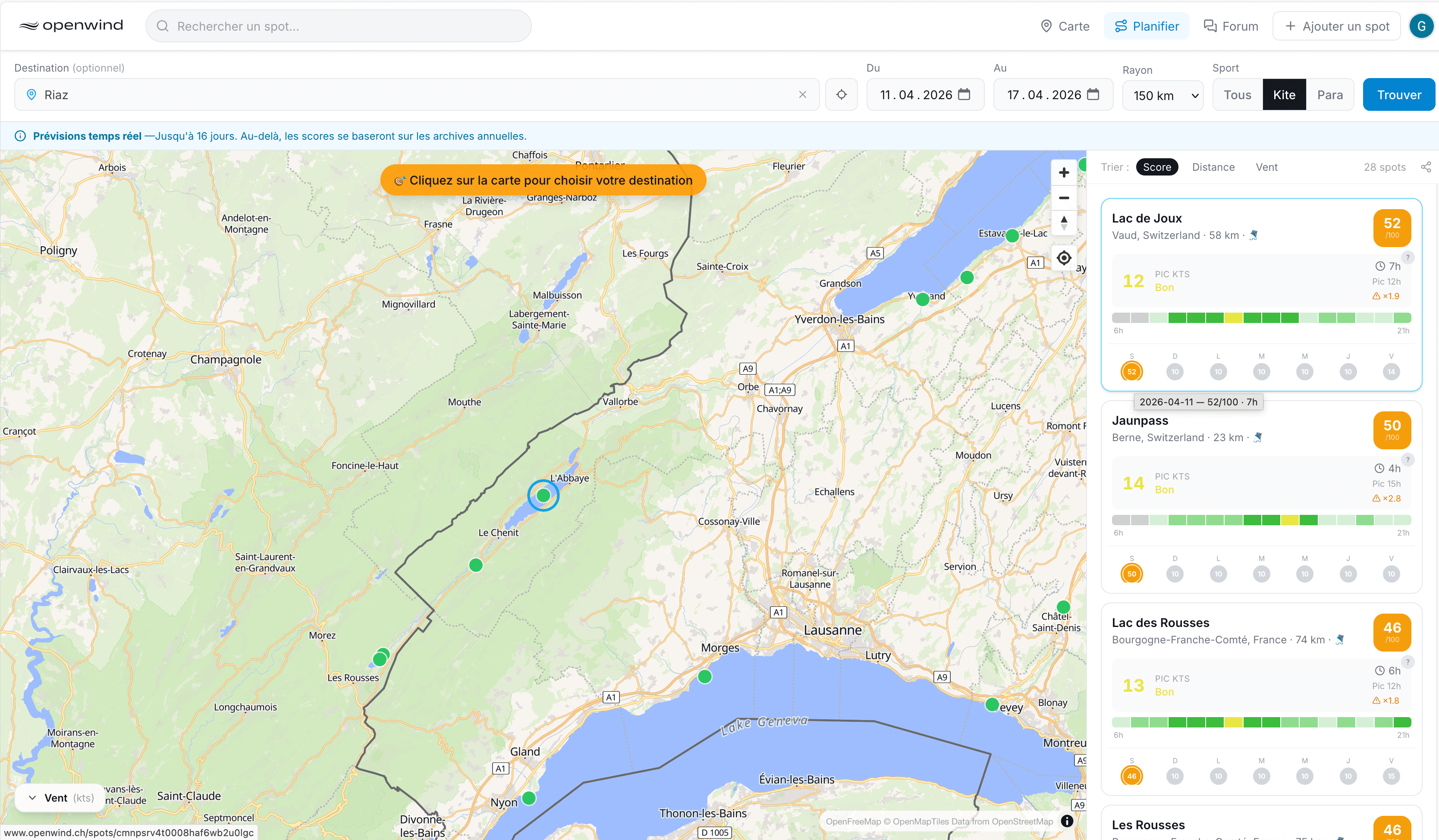 OpenWind — application spots et prévisions vent